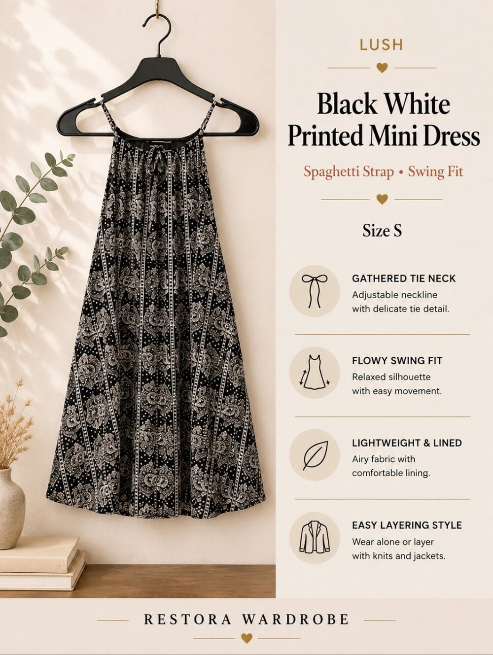 Lush Black White Swing Mini Dress Fairy Grunge Spaghetti Strap S